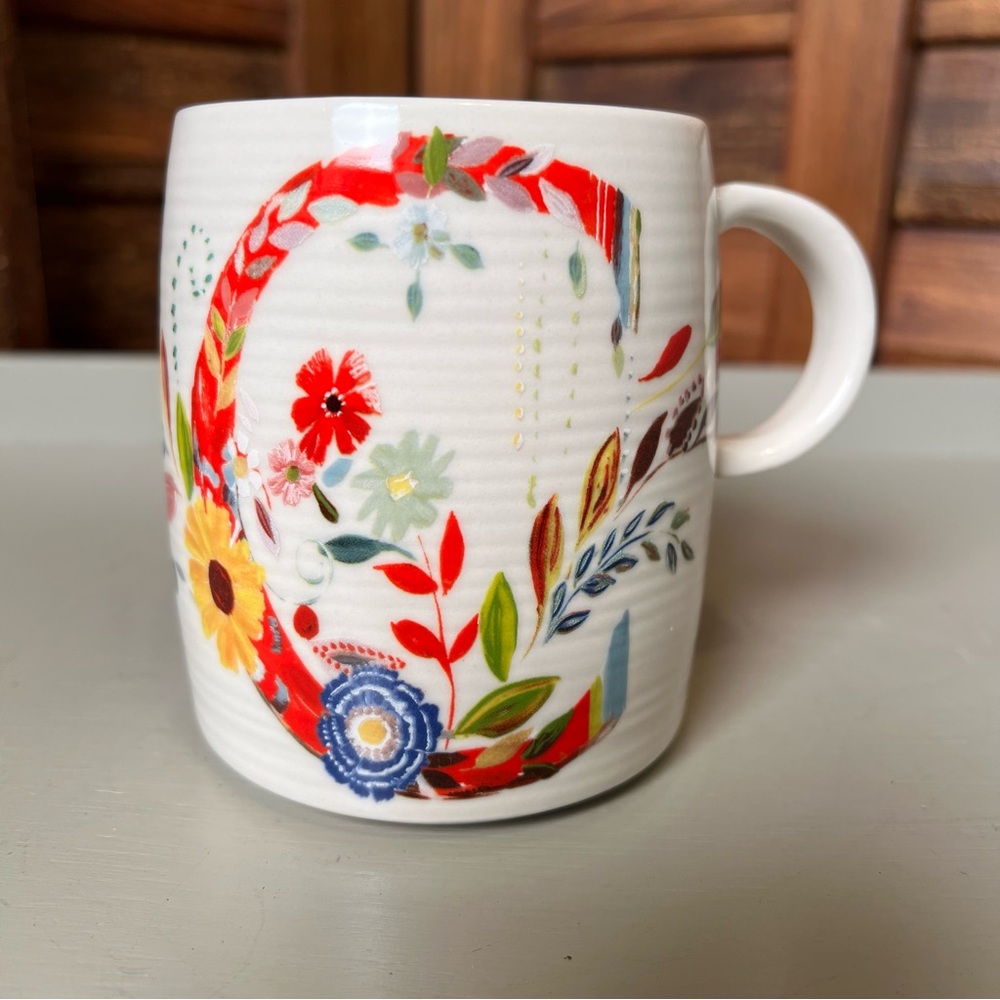 Anthropologie Starla Halfmann Floral Letter C Initial Monogram Mug Ceramic
